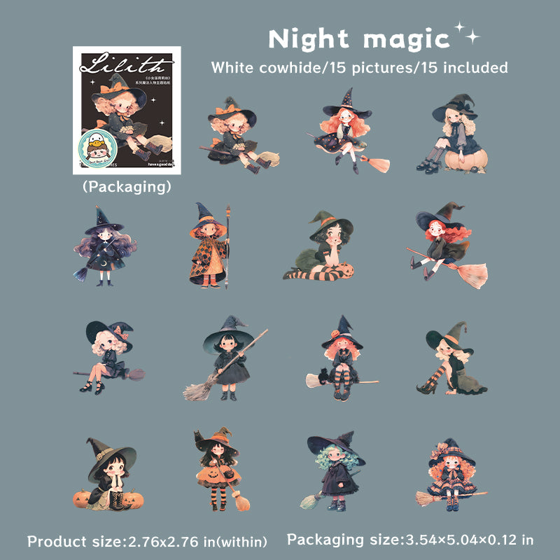 0807 Little witch Solid Sticker -15Pcs each pack
