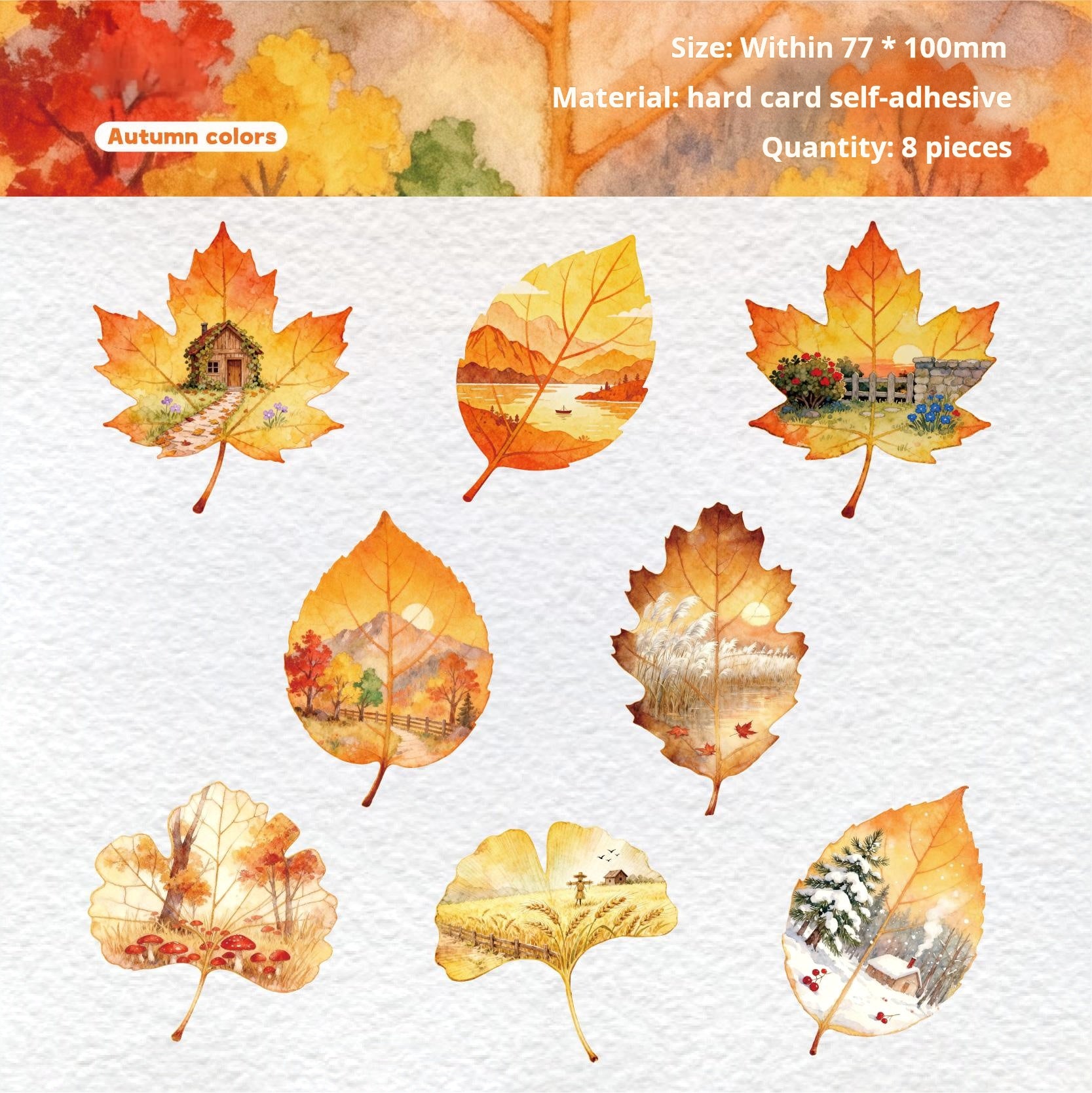 1028 Leaves cardstock sticker -8Pcs each pack