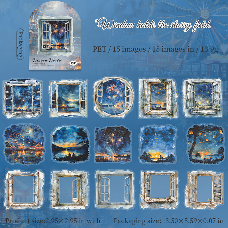 0803 Scenery outside the window PET Sticker -15Pcs each pack