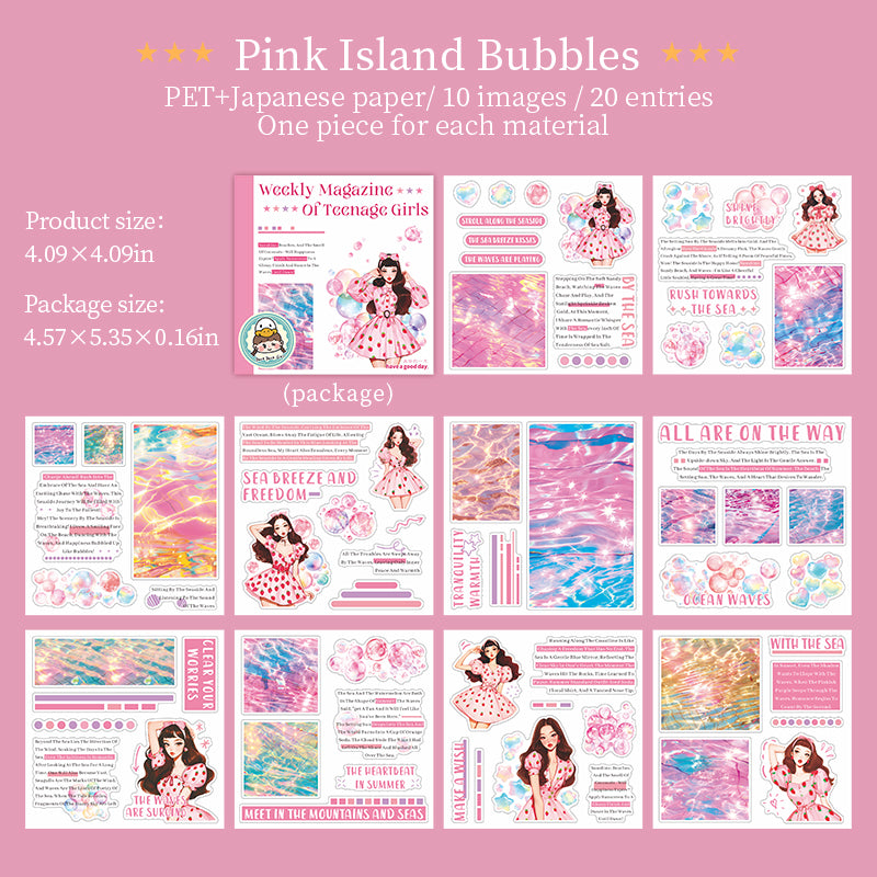 0731 Girls' Weekly PET & Washi pre-cut Sticker Book -20Pcs each pack