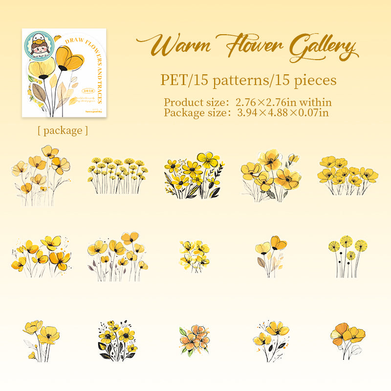 0623 Depict flowers PET Stickers -15Pcs each pack