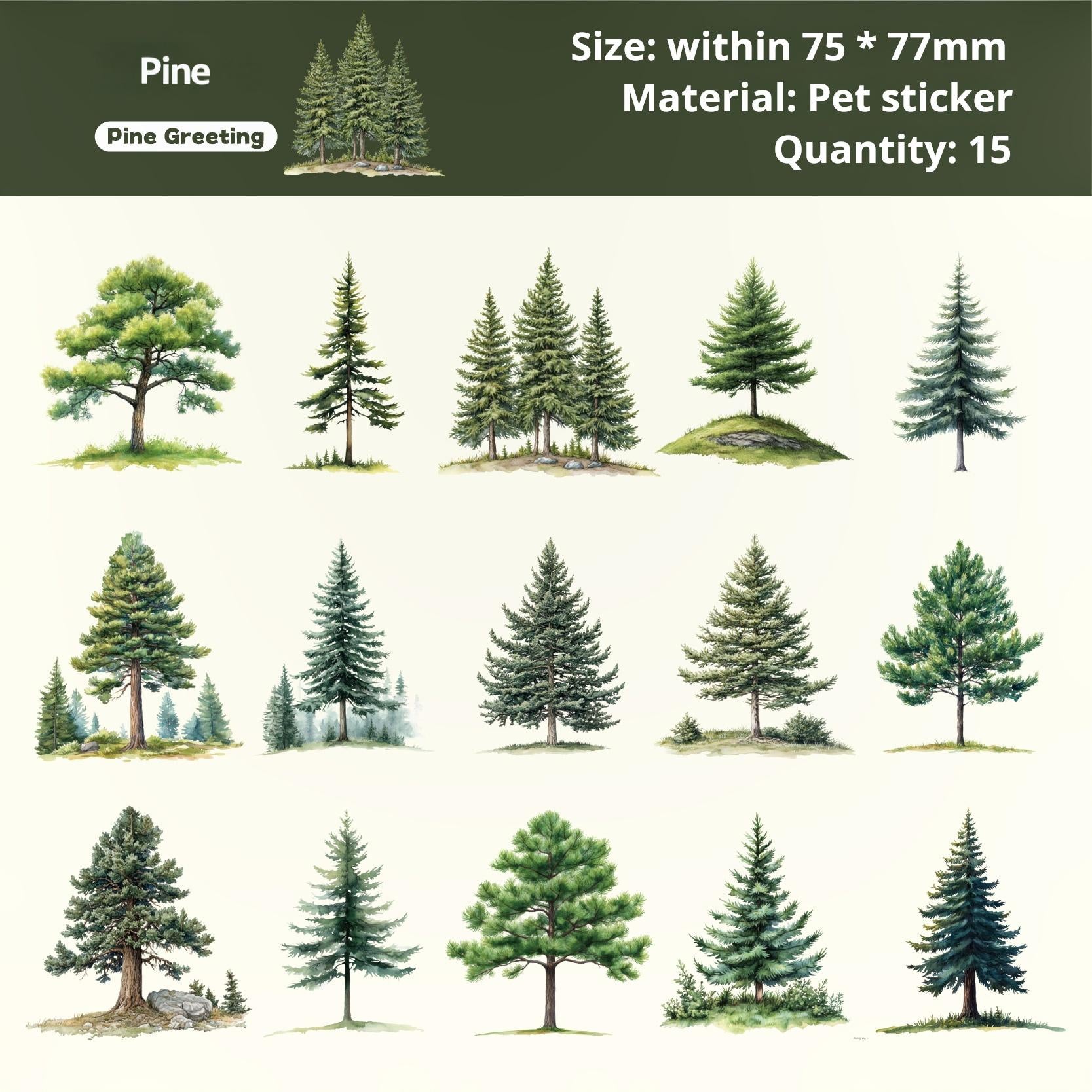 260110 Tree PET sticker -15Pcs each pack