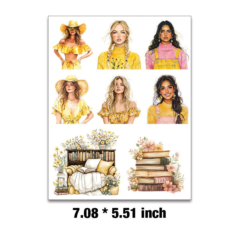 E-166- Yellow Spring Girl Embossed sticker 1 Pcs