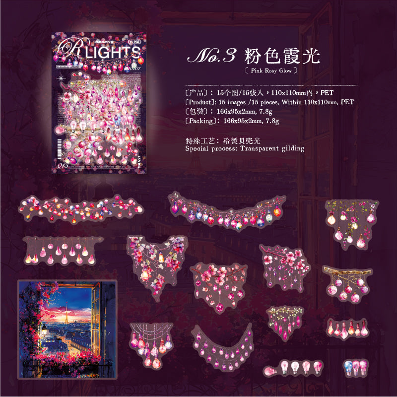 260316 Romantic Lights PET sticker -15Pcs each pack