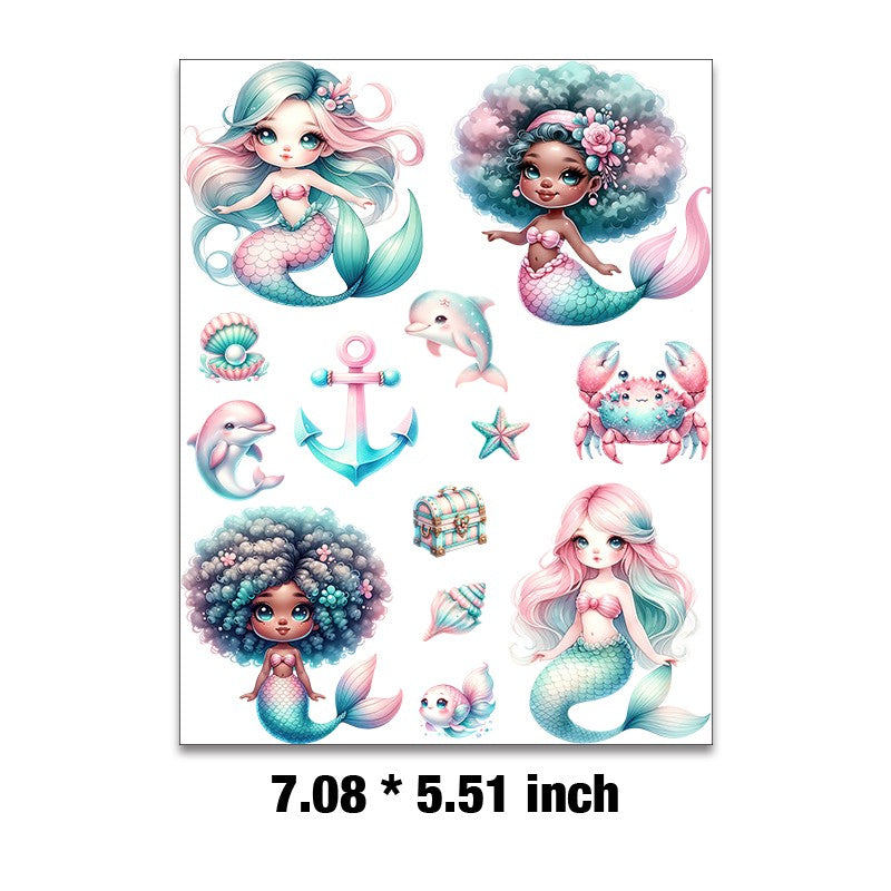 E-35- Colorful mermaid Embossed sticker 1 Pcs