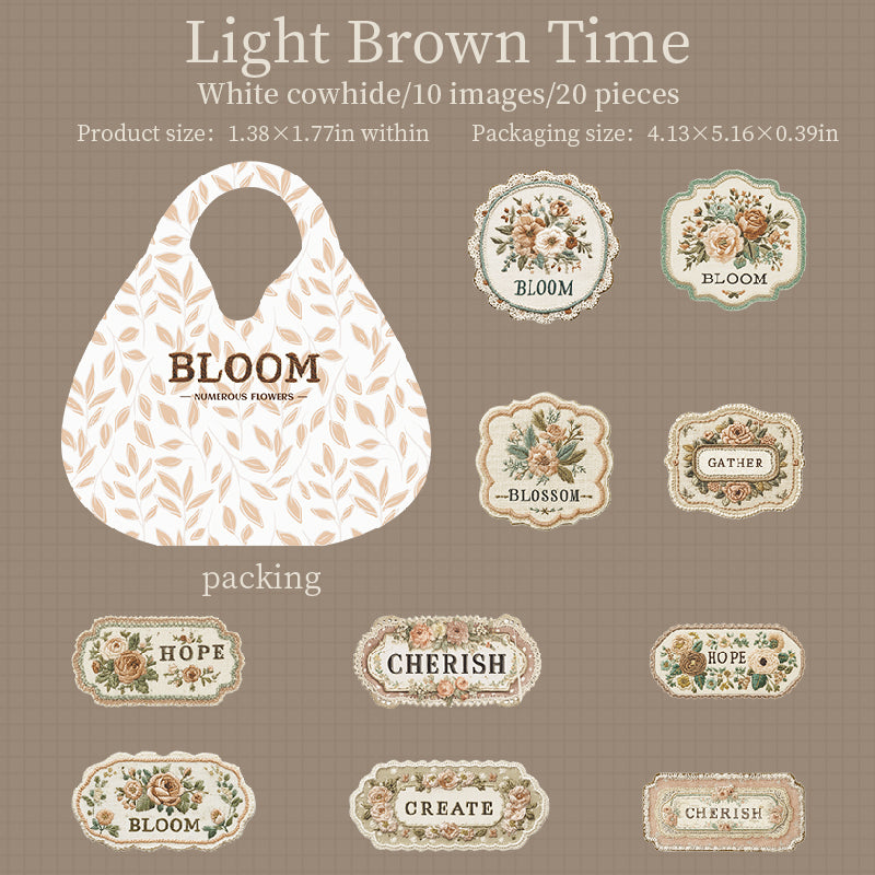 0914 Floral embroidery label Solid Sticker -20Pcs each pack