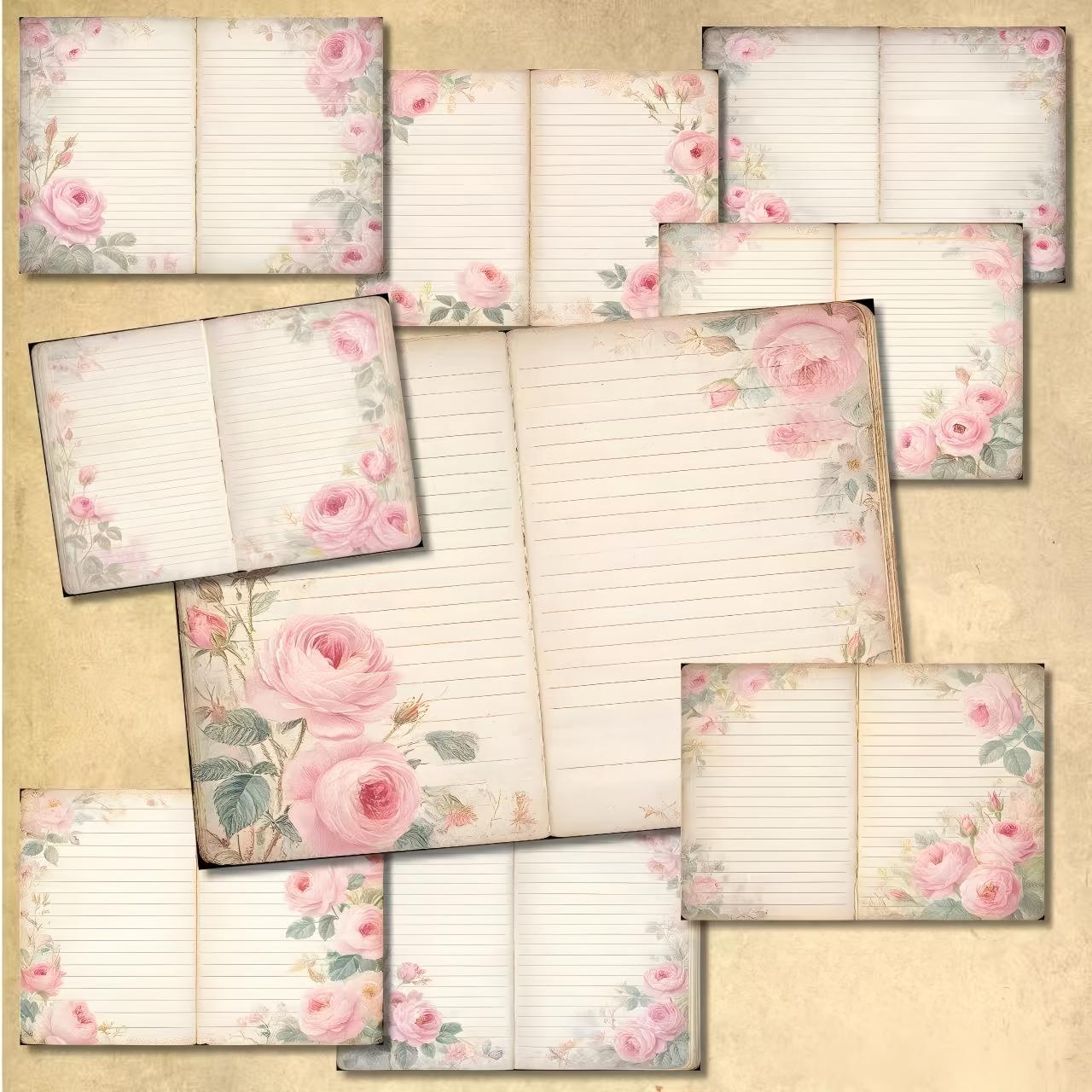 A4 size Vintage Rose Blossoms Style paper 10 pcs