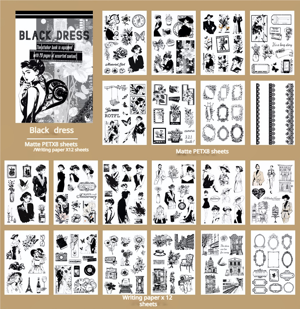 S-526- Black dress Sticker Book -20Pcs each pack