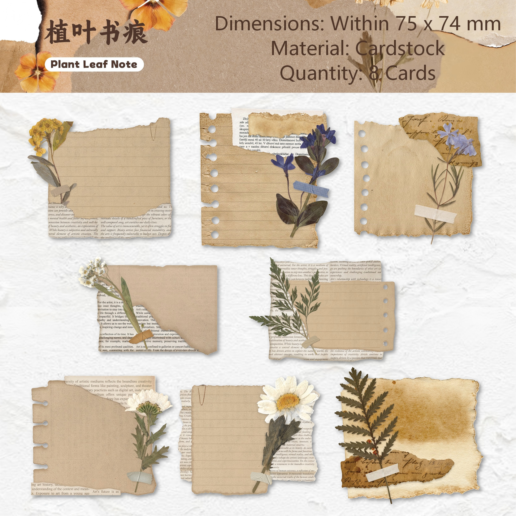 260428 Leave Trace cardstock Sticker -8Pcs each pack