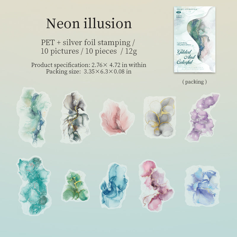 0615 Watercolor dyeing PET sticker -10Pcs each pack