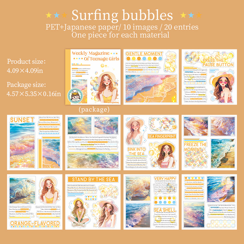 0731 Girls' Weekly PET & Washi pre-cut Sticker Book -20Pcs each pack