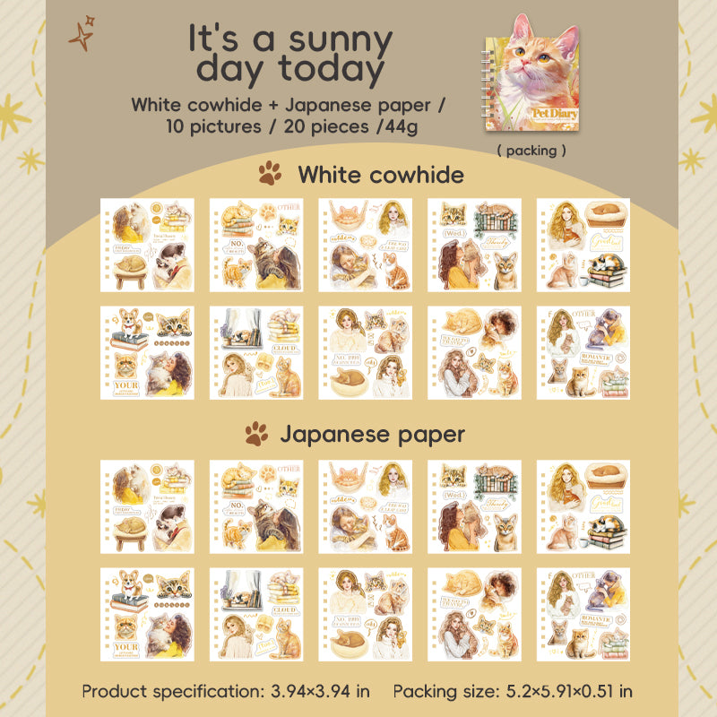 0809 Pet diary Washi & Solid Sticker Book -20Pcs each pack