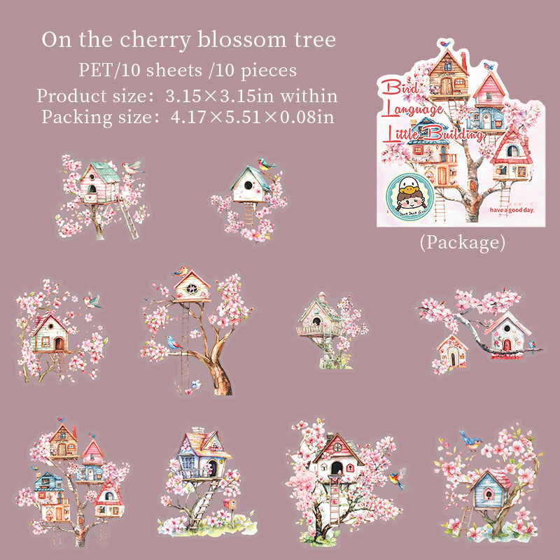 0618 Little Bird's Flower House PET Sticker -10Pcs each pack