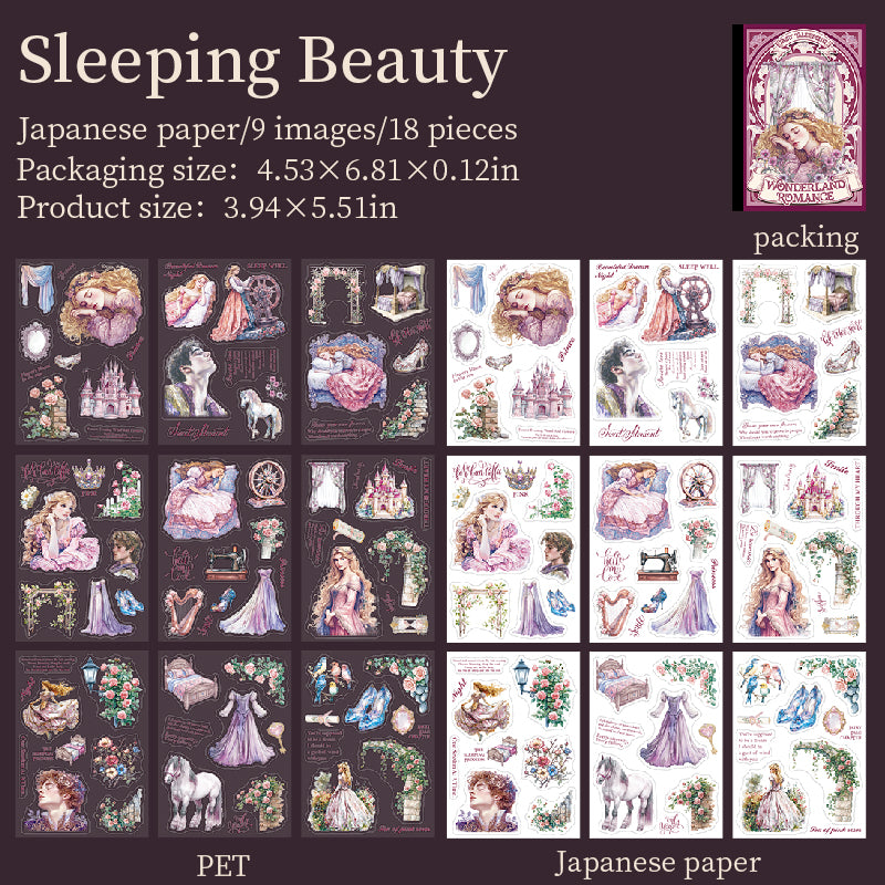 0727 Fairy tale sequel PET & Washi pre-cut Sticker Book -18Pcs each pack