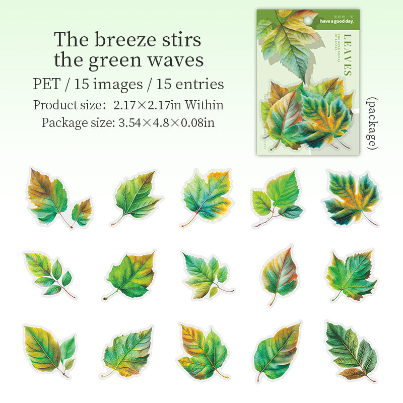 0723 Leaves PET sticker -15Pcs each pack