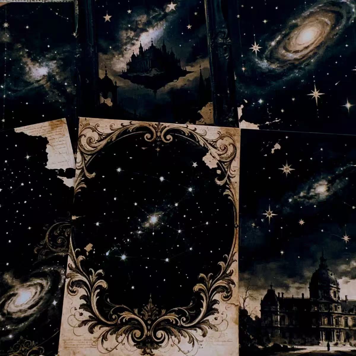 A4 size Vintage Starry Cosmos Style paper 2 pcs (Uncut, with white borders)