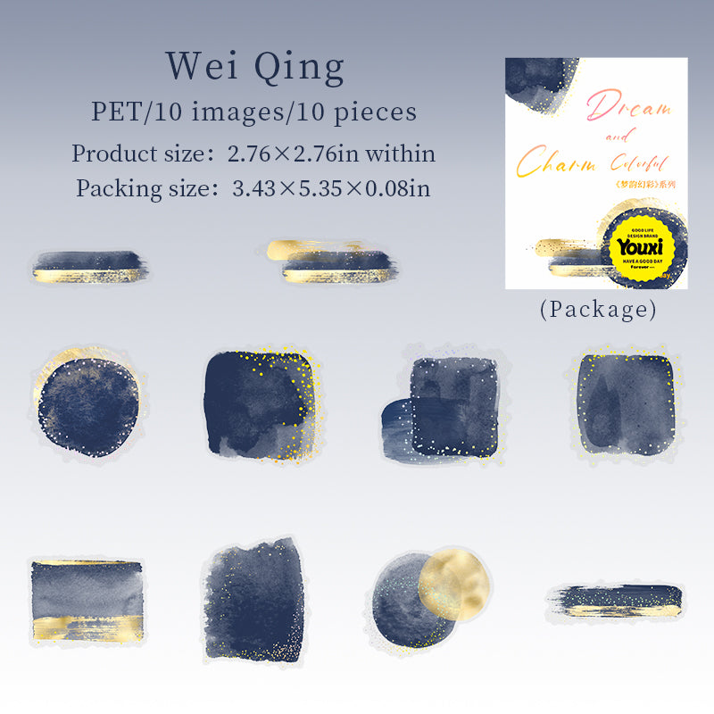 0812 Watercolor smudge PET Sticker -10Pcs each pack