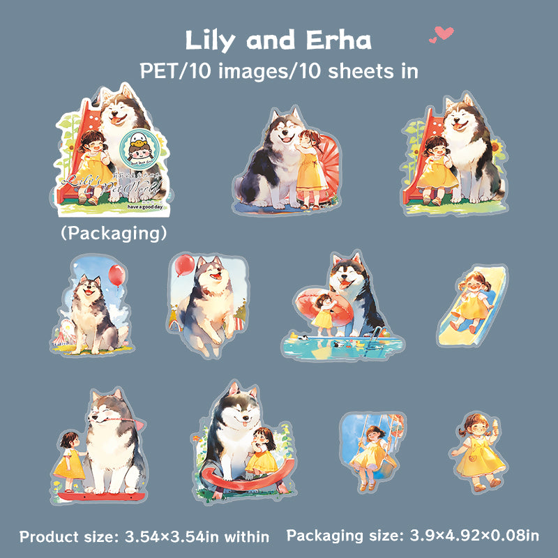 0731 Girl and pet PET Sticker -10Pcs each pack