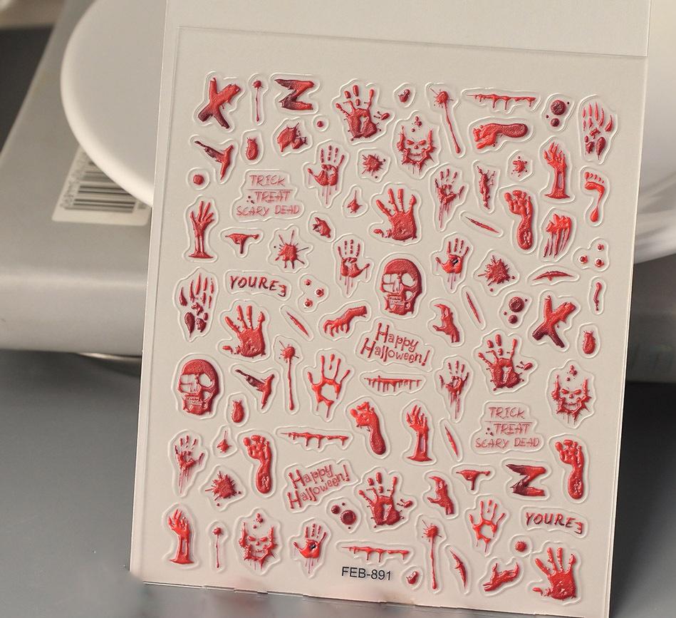 0808 M184- Bloody handprint Embossed Mini sticker 1 Pcs