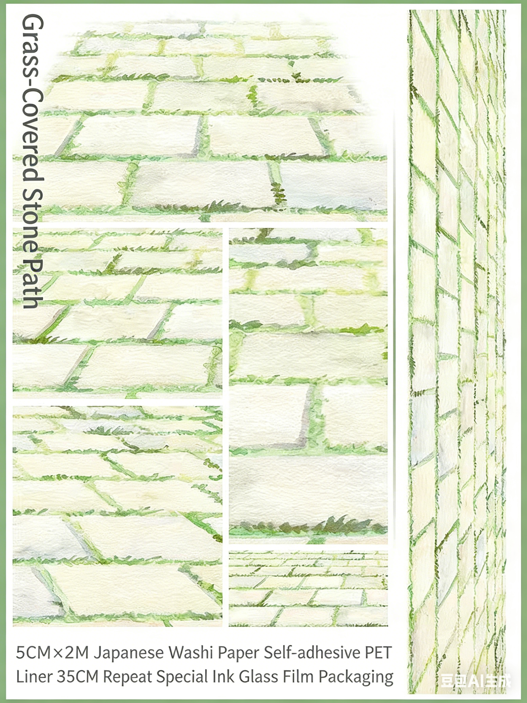 260116 Green grass and stone path Washi Tape -5cm*2m