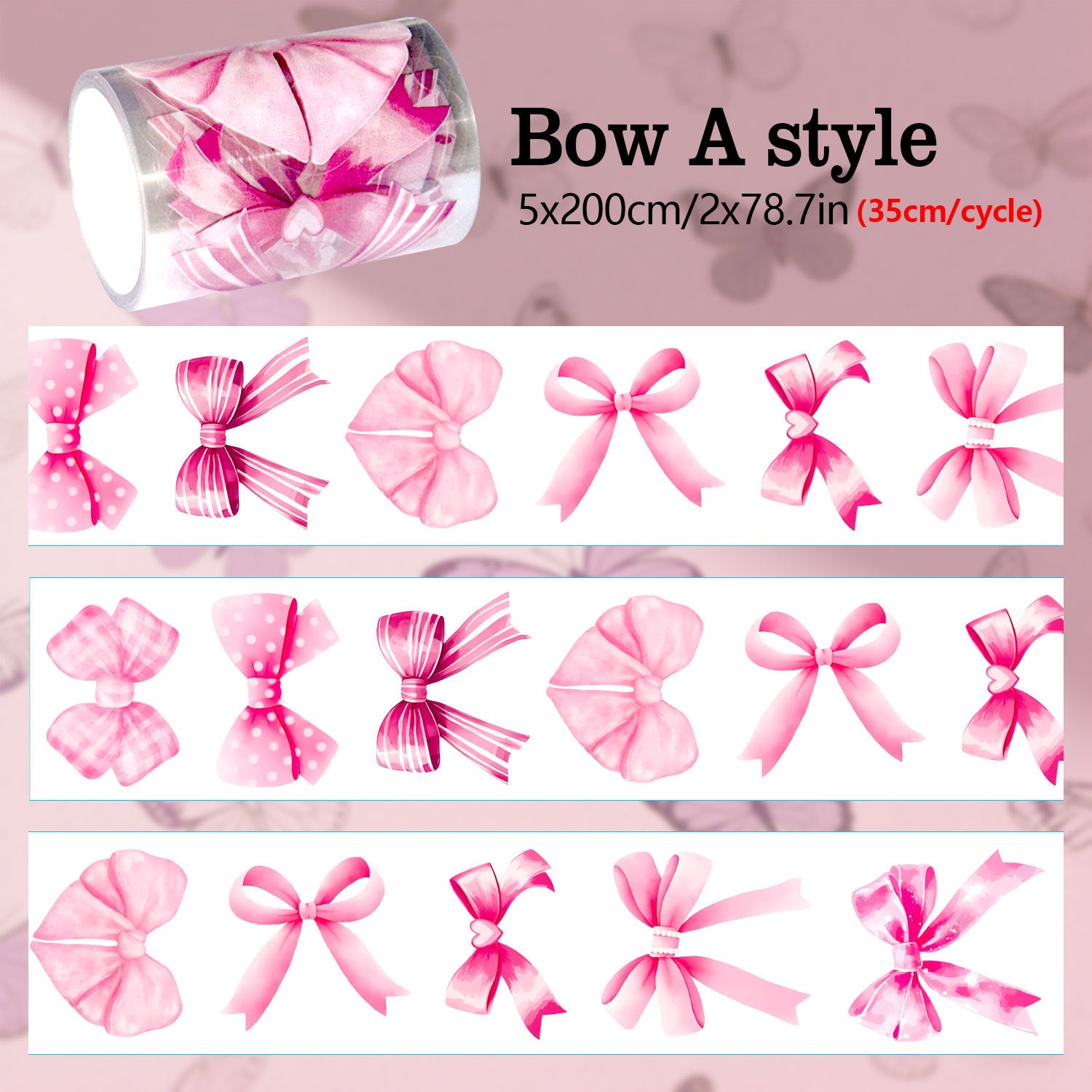 0713 Pink bow PET tape -5cm*2m