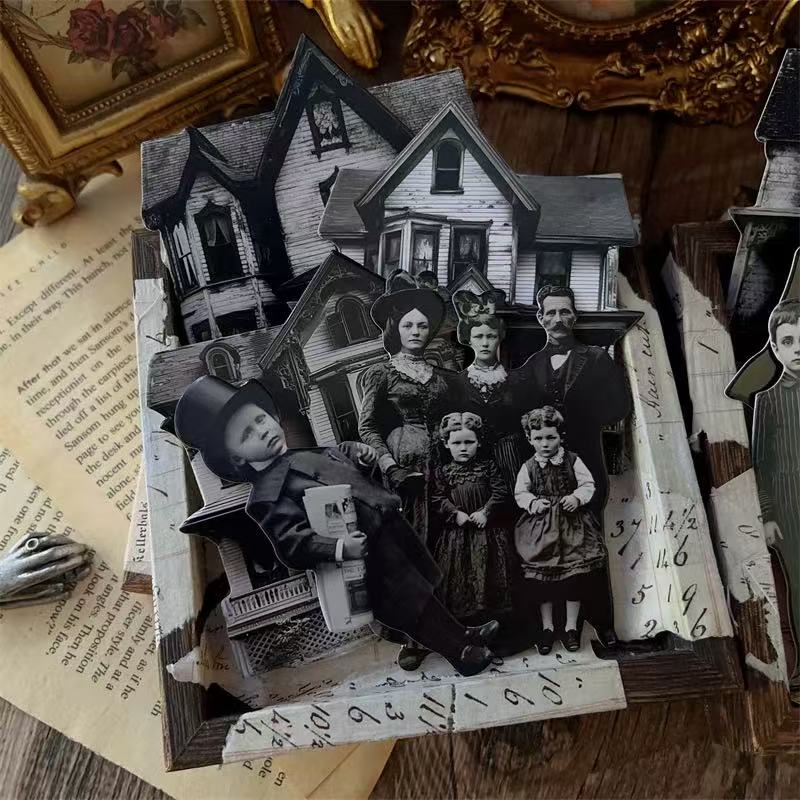 260314 Retro Characters and Houses cardstock -15Pcs each pack