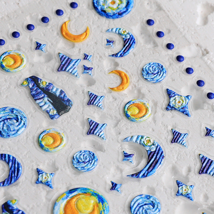 M295- Blue Moon and Stars Embossed Mini sticker 1 Pcs
