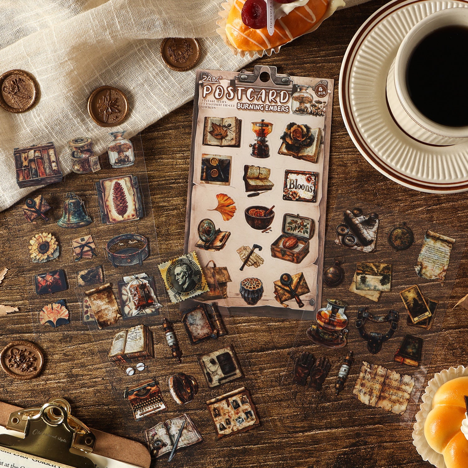 1216 Vintage items PET sticker -4Pcs each pack