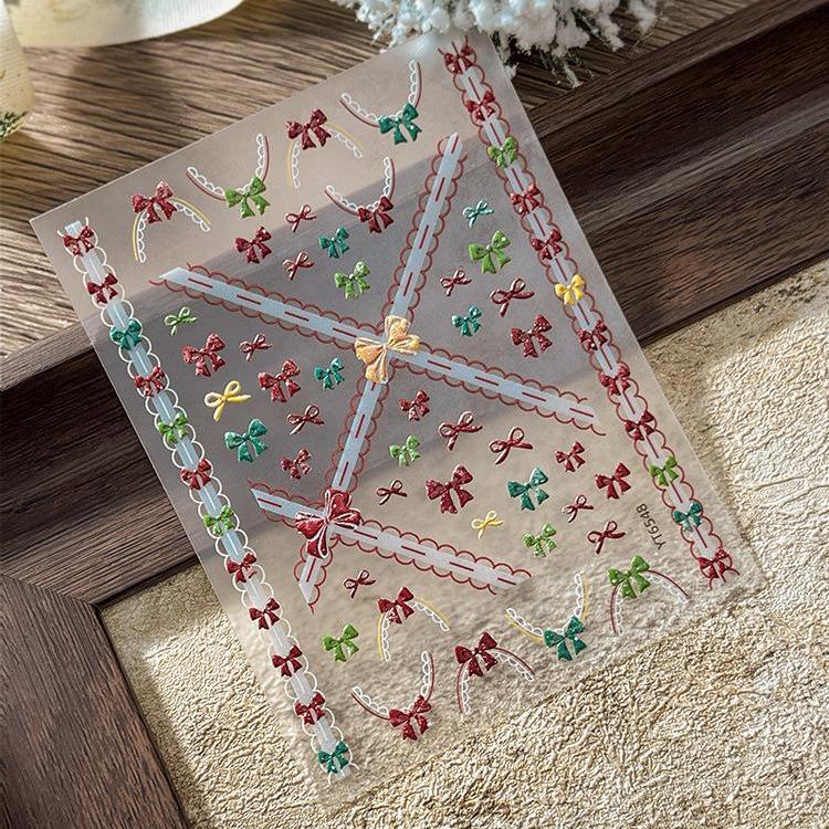 1022 M246- Christmas bow Embossed Mini sticker 1 Pcs
