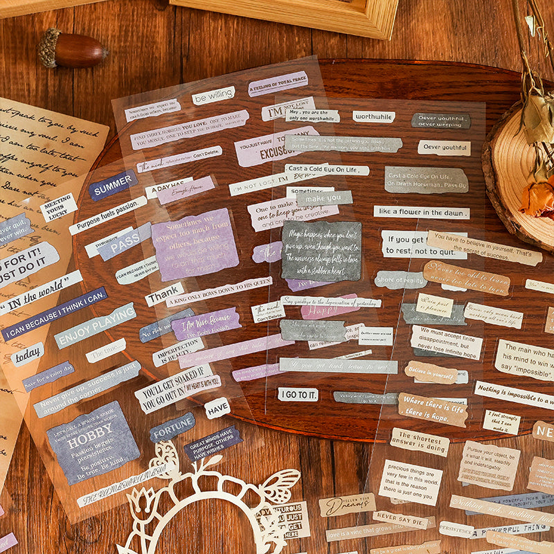 0619 Time Text Precut PET Sticker -6Pcs each pack
