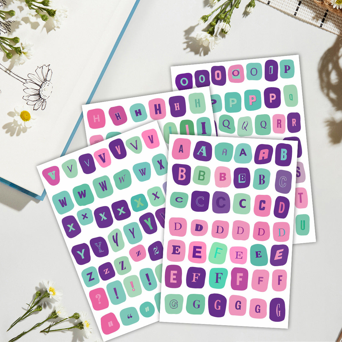1225 Colorful Watercolor Letters sticker -4Pcs each pack