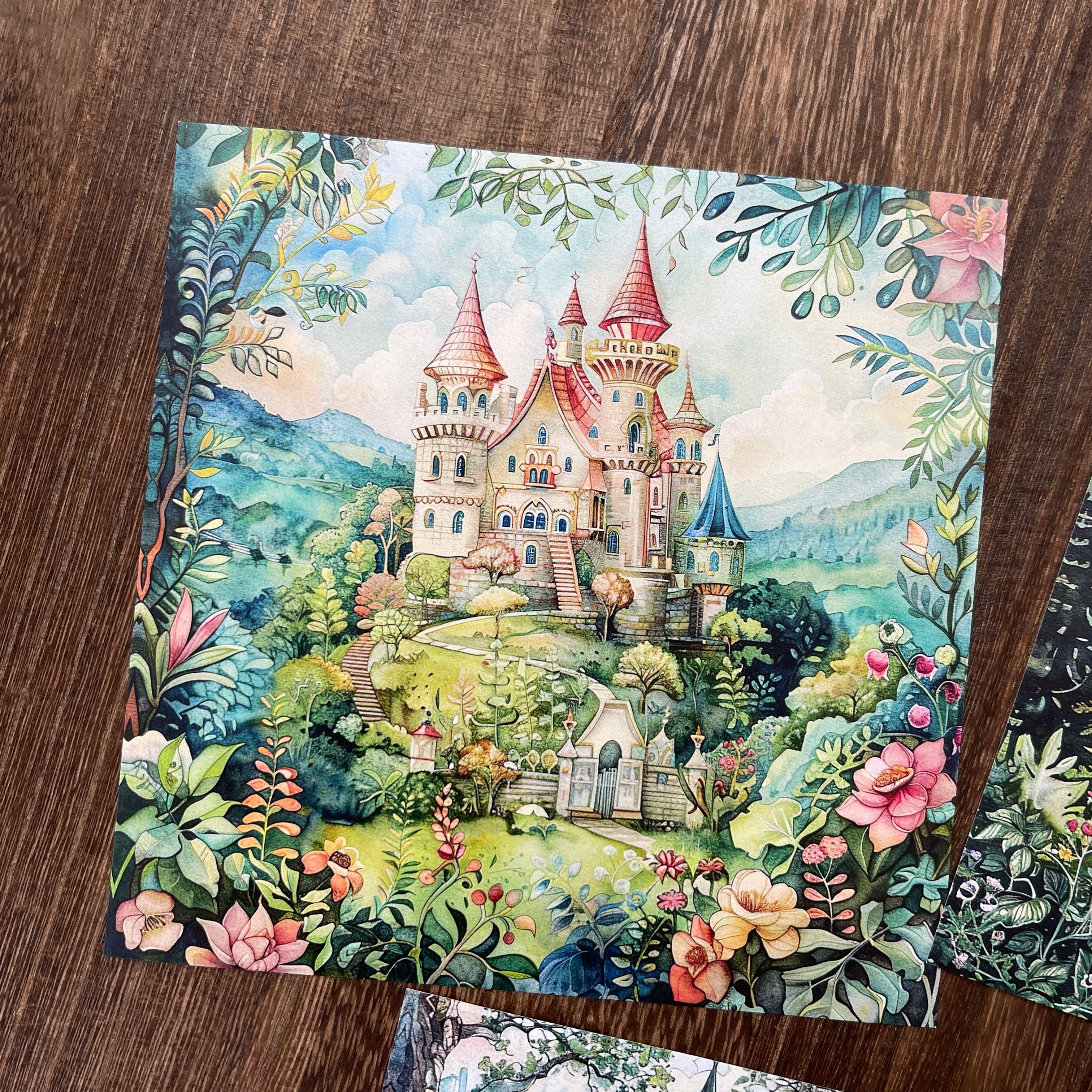 0818 Forest castle background paper 15*15cm -10Pcs each pack