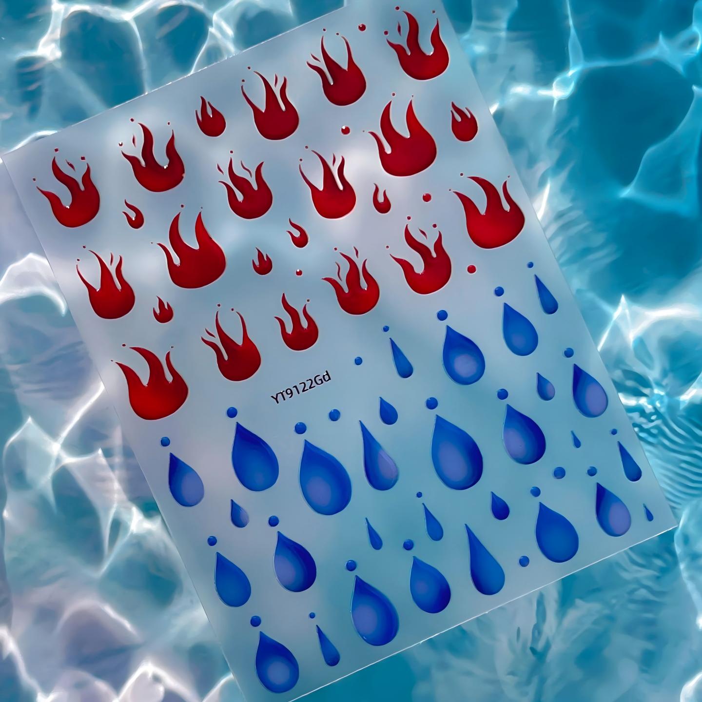 M332- Water Drops and Flames Embossed Mini sticker 1 Pcs