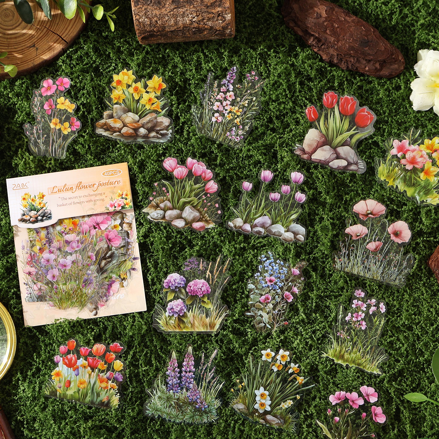0912 Flowers PET Sticker -40Pcs each pack
