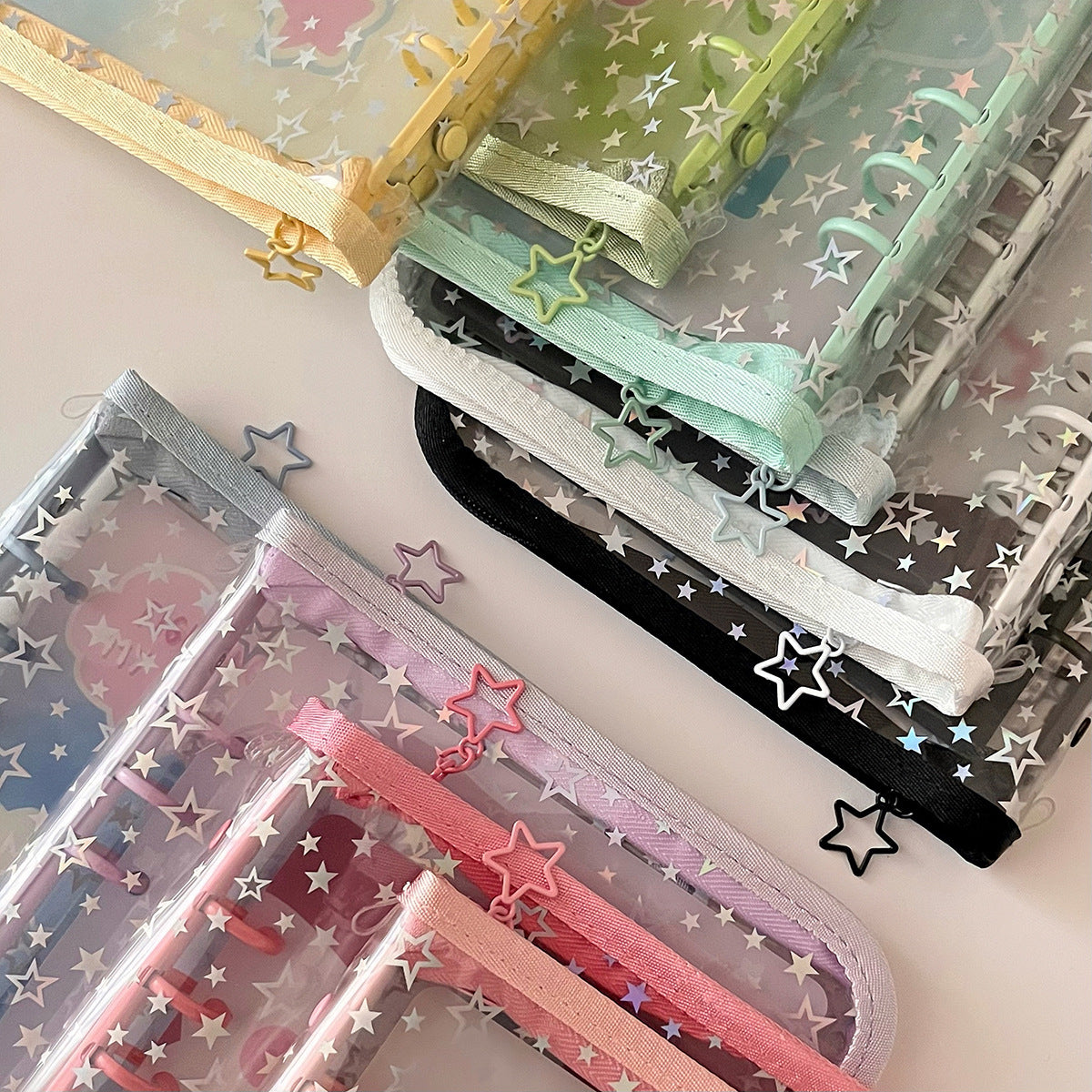0701 A5 Glitter Stars clear binder with Zipper *not contain insert pages