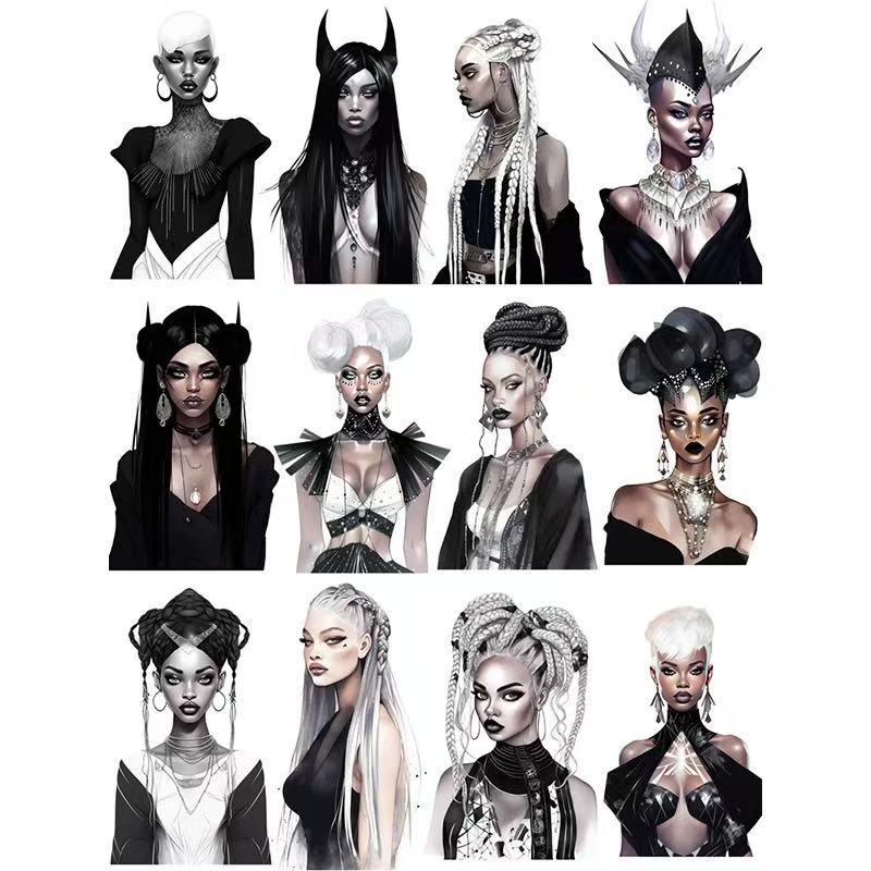 0622 12 Dark female model Stickers solid with white border