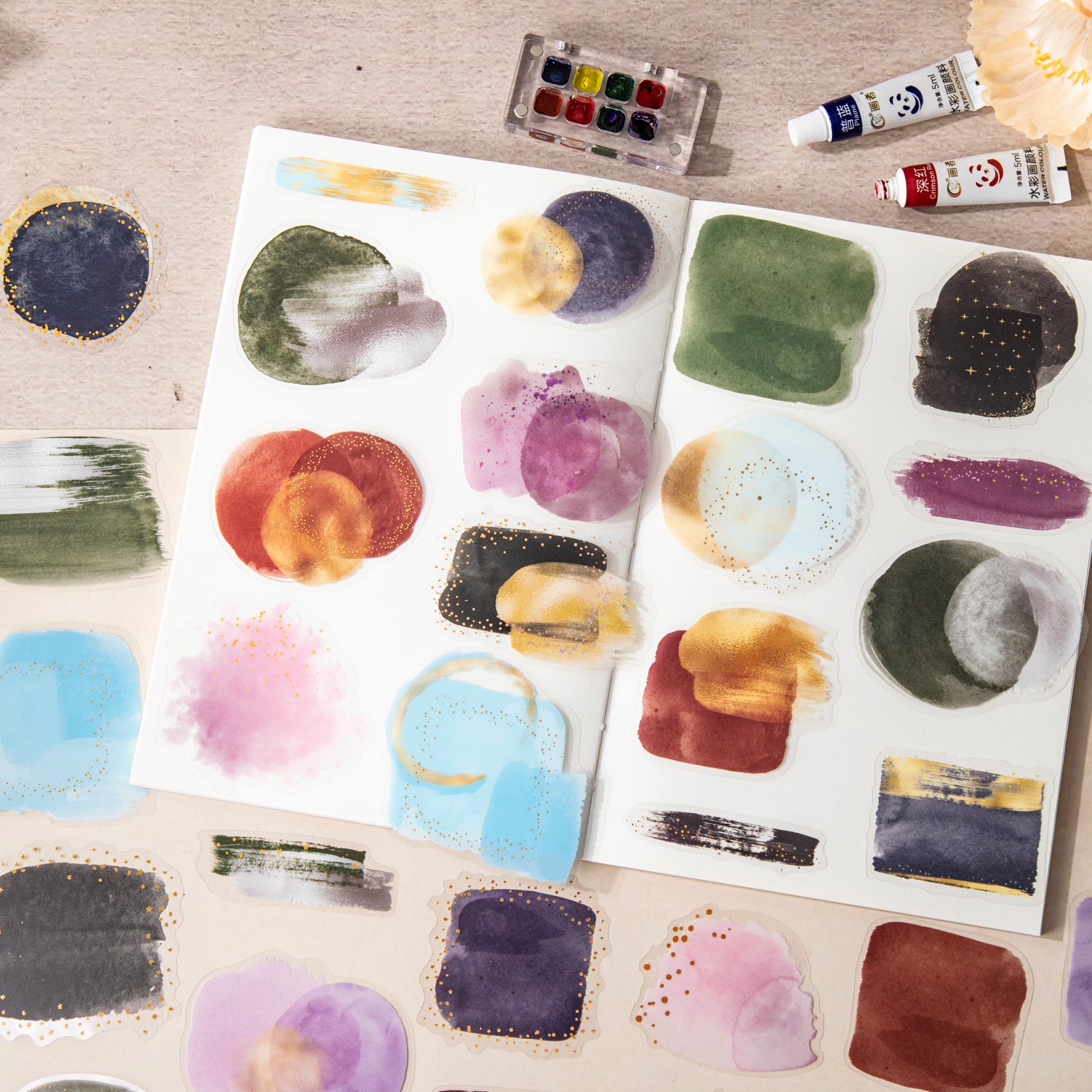 0812 Watercolor smudge PET Sticker -10Pcs each pack
