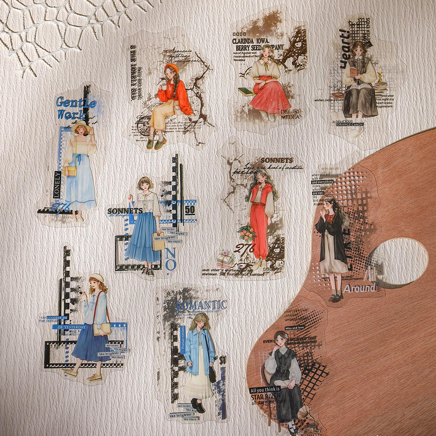 0816 Girl in traces PET Sticker -10Pcs each pack