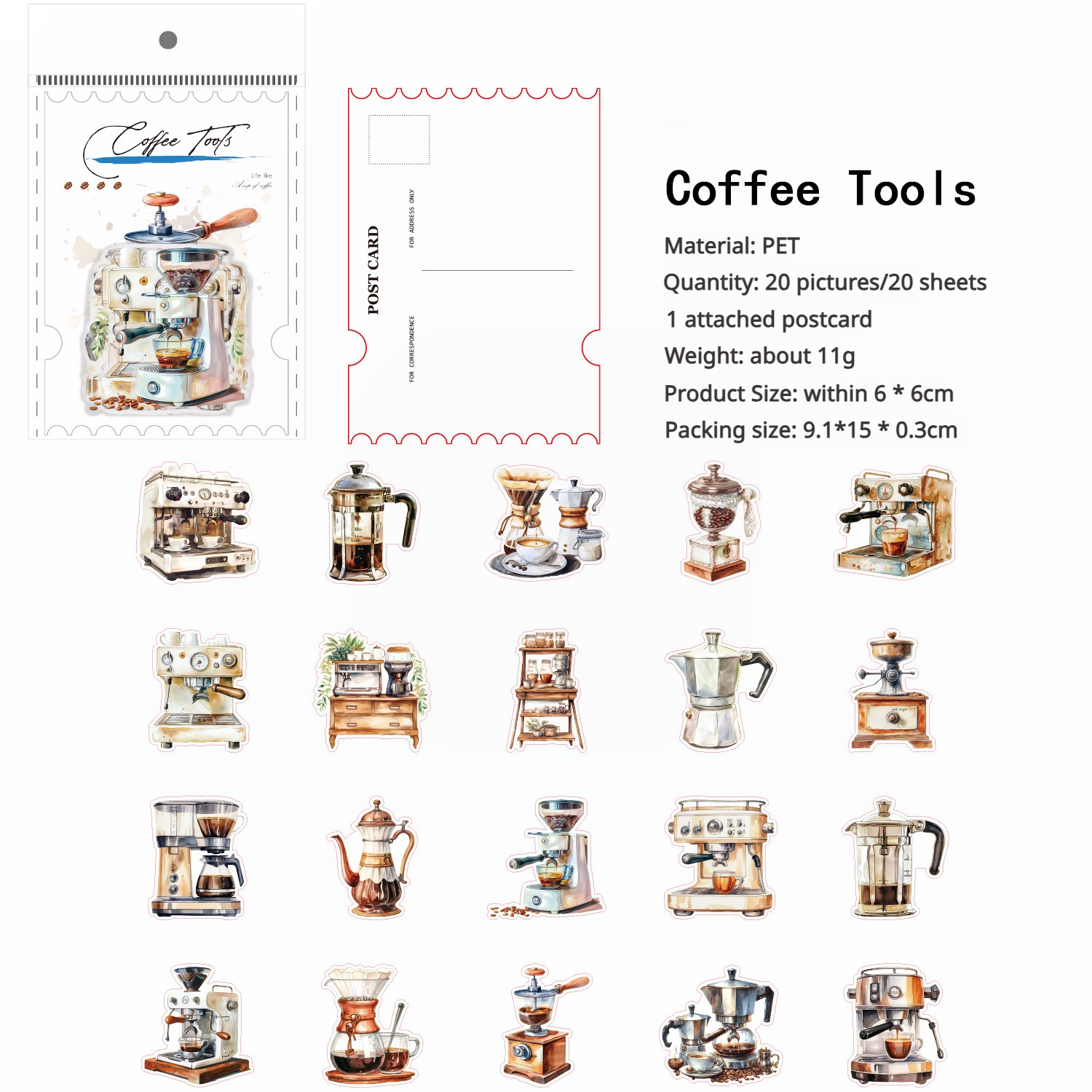 0619 Coffee life PET Sticker -20Pcs each pack
