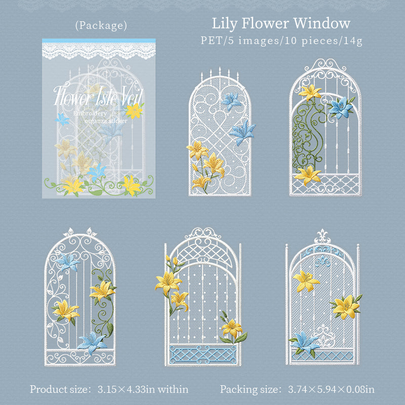 Flower Isle Veil PET Stickers -10Pcs each pack