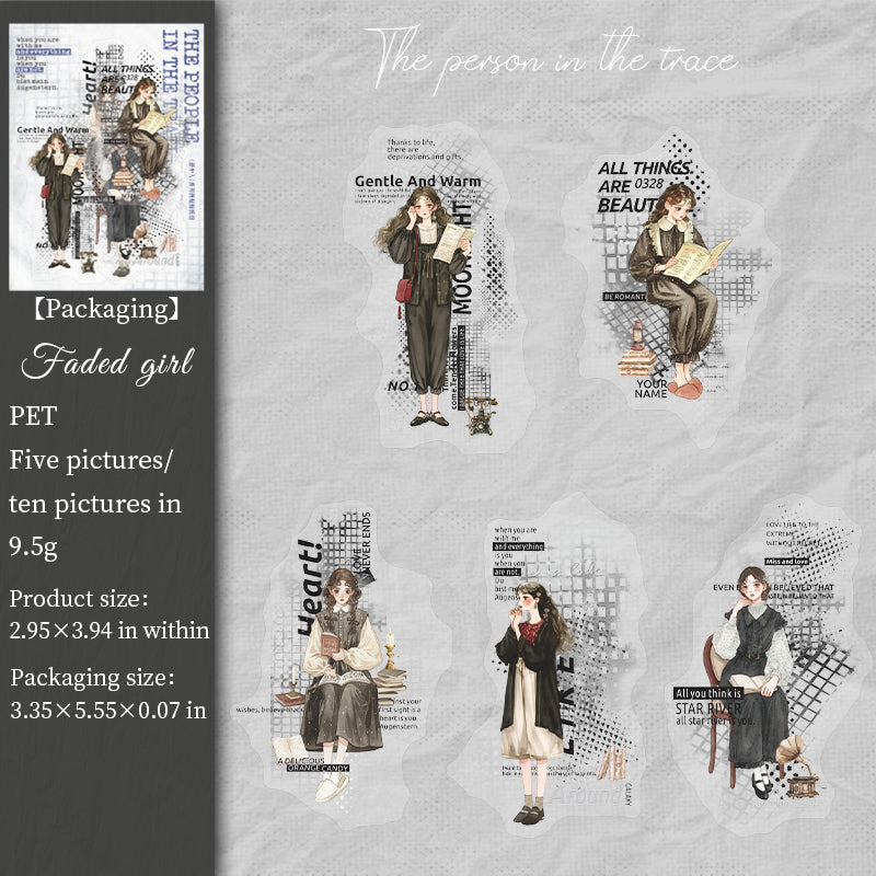 0816 Girl in traces PET Sticker -10Pcs each pack