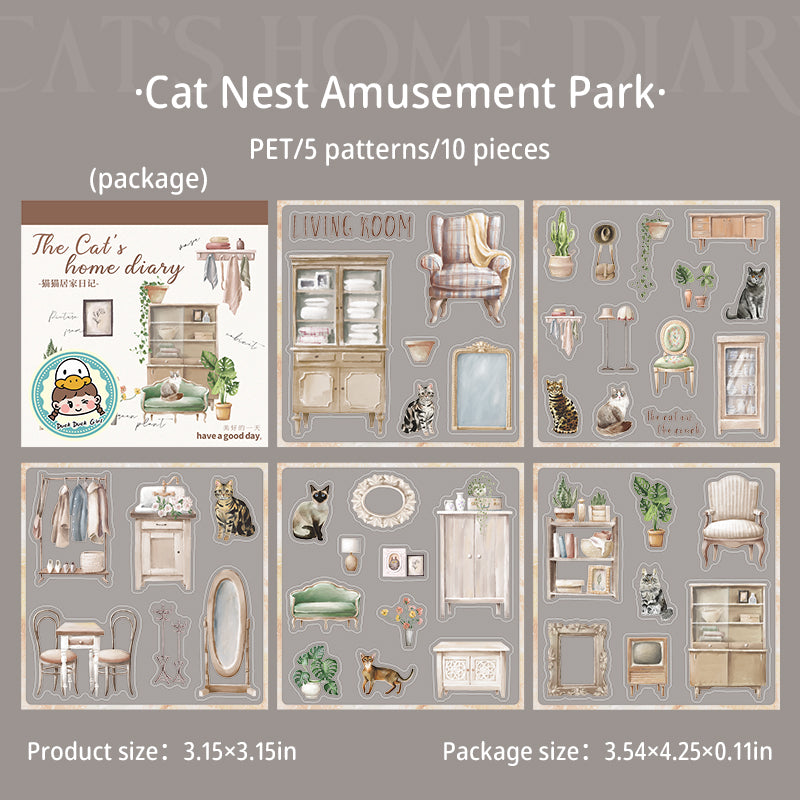 0522 The cat's home diary PET Sticker book -10Pcs each pack