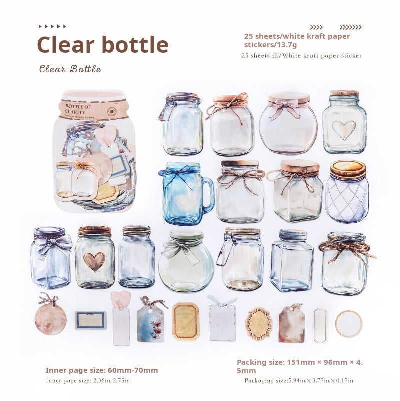 0803 Vintage bottles Solid Sticker -25Pcs each pack