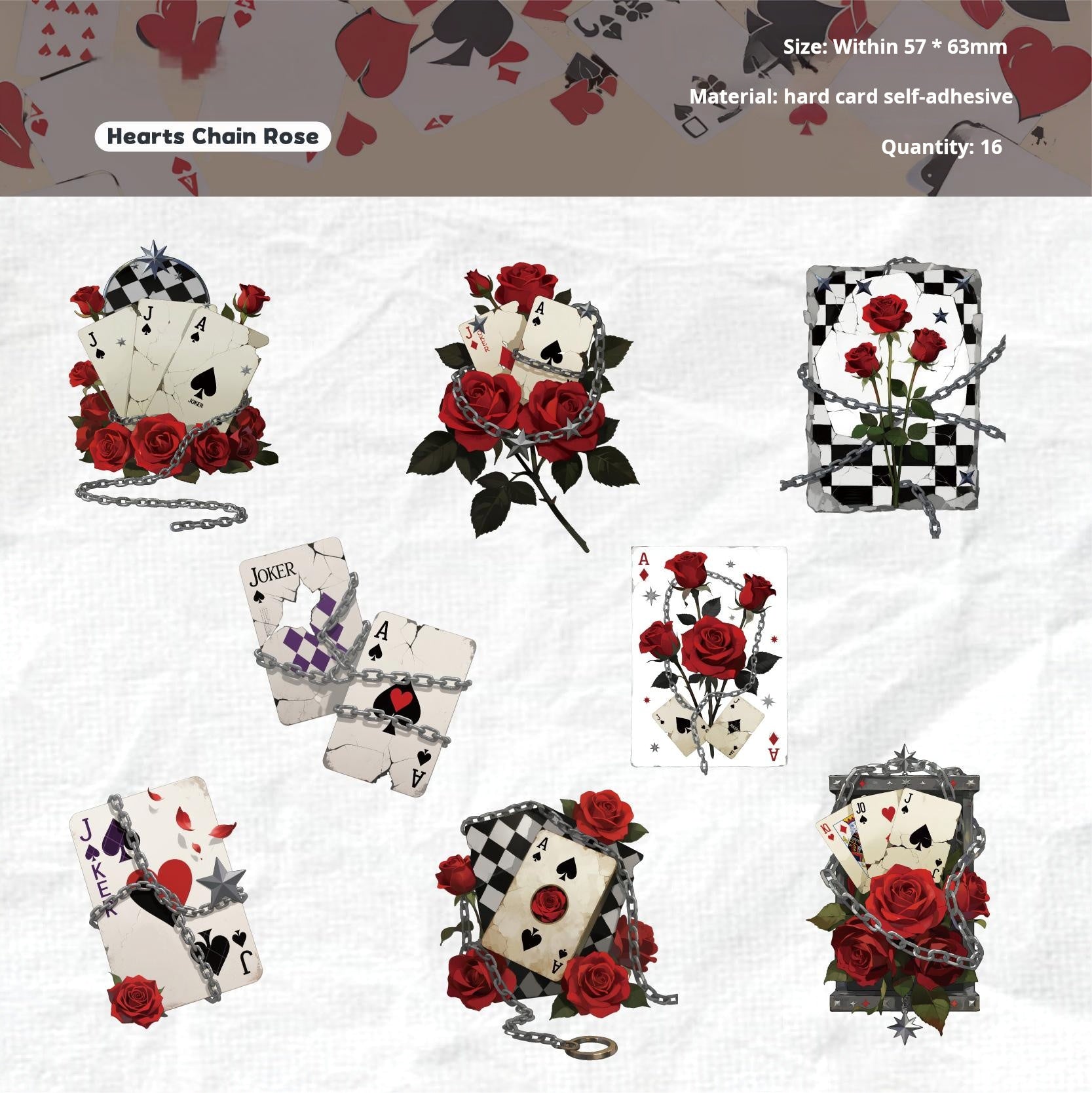260115 Playing card cardstock sticker -16Pcs each pack