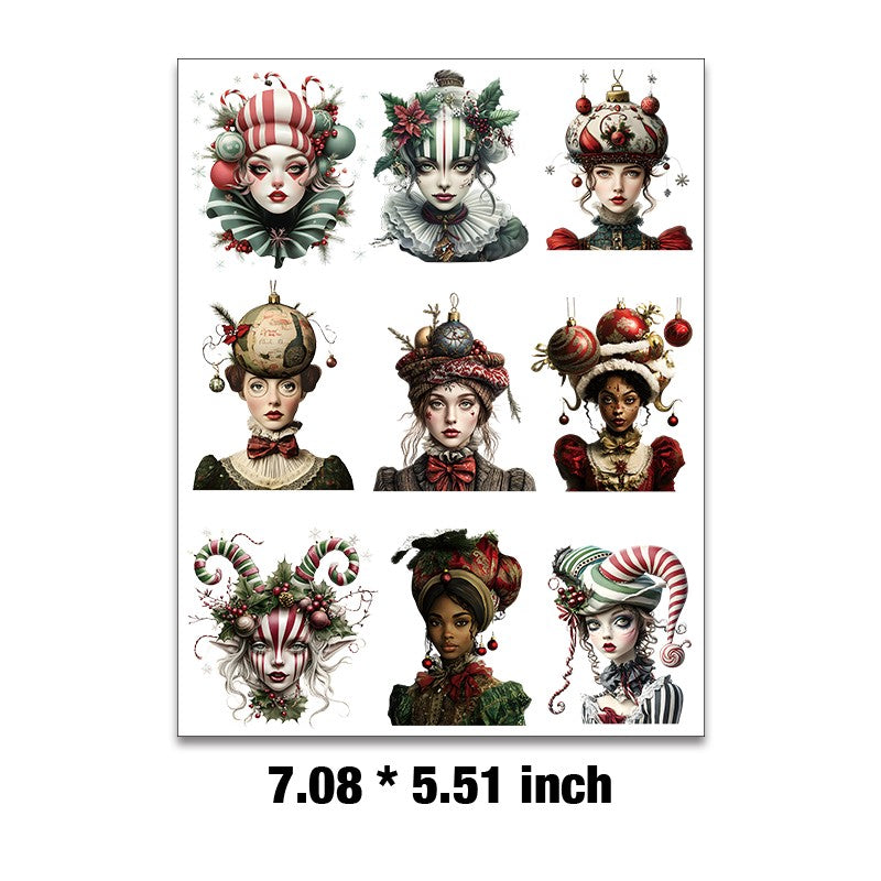 E-202- Gothic Christmas Girl Embossed sticker 1 Pcs