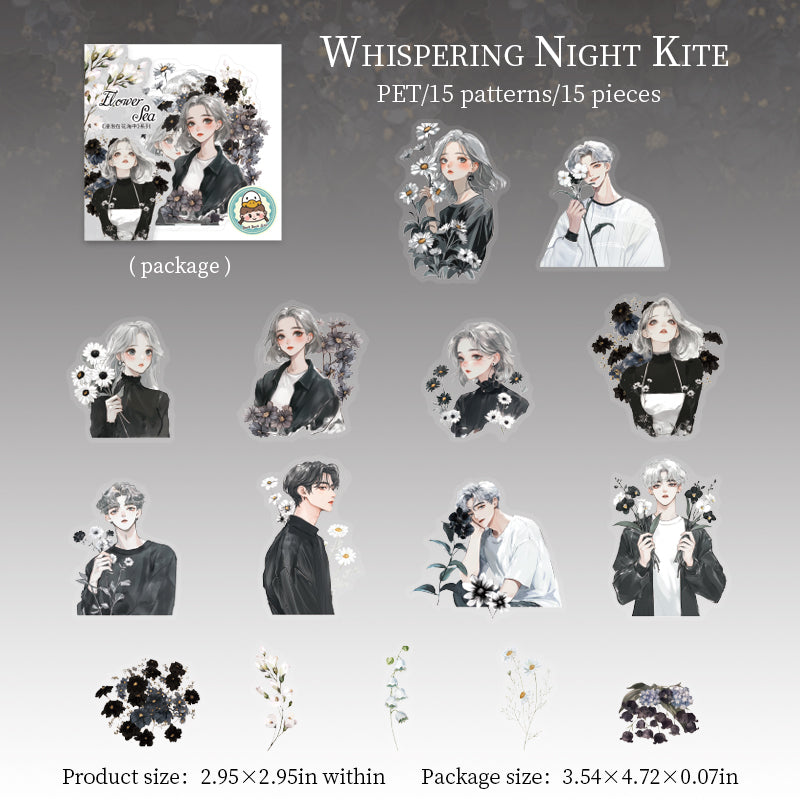 0617 Floral and Characters PET Sticker -15Pcs each pack