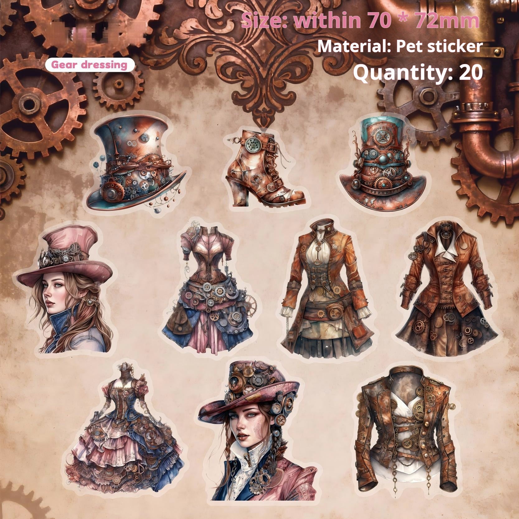 1112 Steampunk era PET sticker -20Pcs each pack