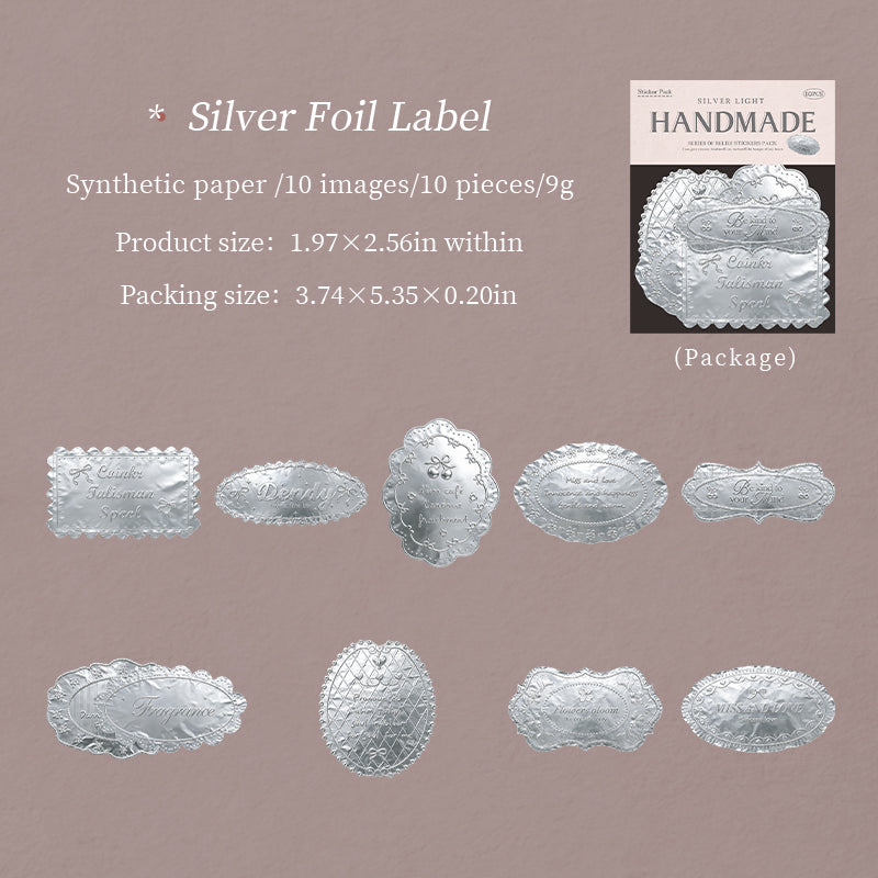 Silver Glow Handcrafted Synthetic Paper Embossed Stickers -10Pcs each pack