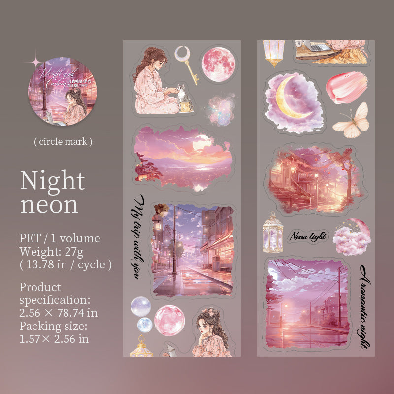 0610 Girl and night scene PET tape *pre-cut -6.5CM*2M