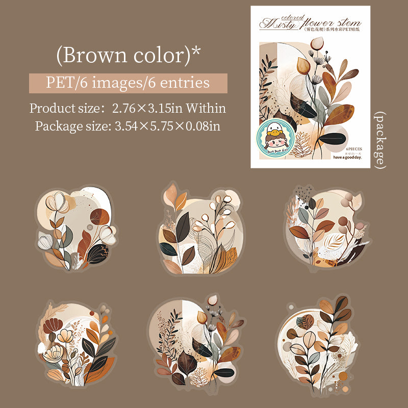 0731 Flowers and plants PET Sticker -6Pcs each pack